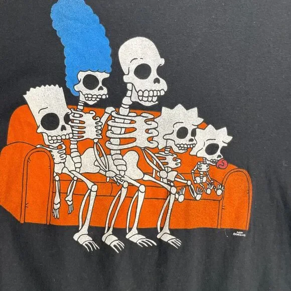 The Simpsons Skeleton Family Graphic T-Shirt Size Medium Halloween Theme Black - Picture 4 of 7